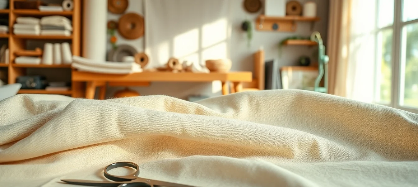 Ontdek ongebleekt katoen in verschillende texturen en warme tinten in de naaiatelier.