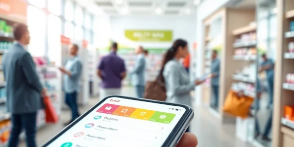 Explore time saving prescription apps on a smartphone within a modern pharmacy setting.